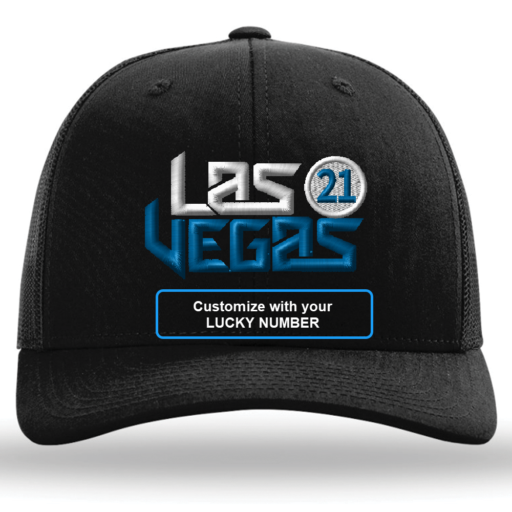 C112 - Black Snapback Trucker Cap - Lucky Number