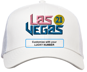 C112 - White Snapback Trucker Cap - Lucky Number